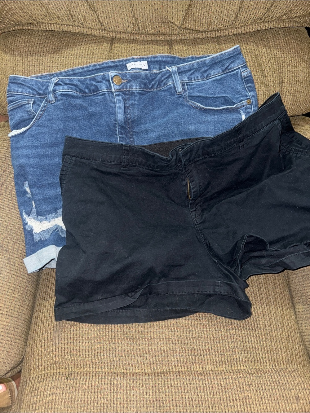 Denim Distressed Shorts + Black Casual Shorts - Two Pair Bundle